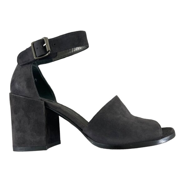 Stuart Weitzman Soho Gal Gray Suede Leather Ankle Strap Block Heel Sandals 5.5 M - Picture 6 of 12